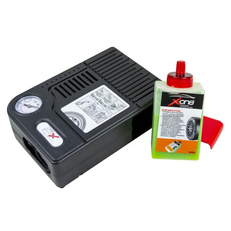 Kit Gonfia E Ripara Forature Gomme Ruote Pneumatici Auto - Liquido + Compressore